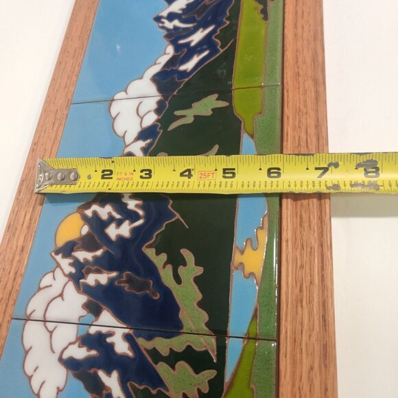 Mountain Moon Reflection Triptych Native Folk Art Deco (3) 6" Tiles 20x8" Framed - Picture 13 of 14